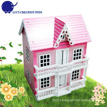 Children Fairy Vitoria Pink Two-storey Wooden Big Doll House with Furniture